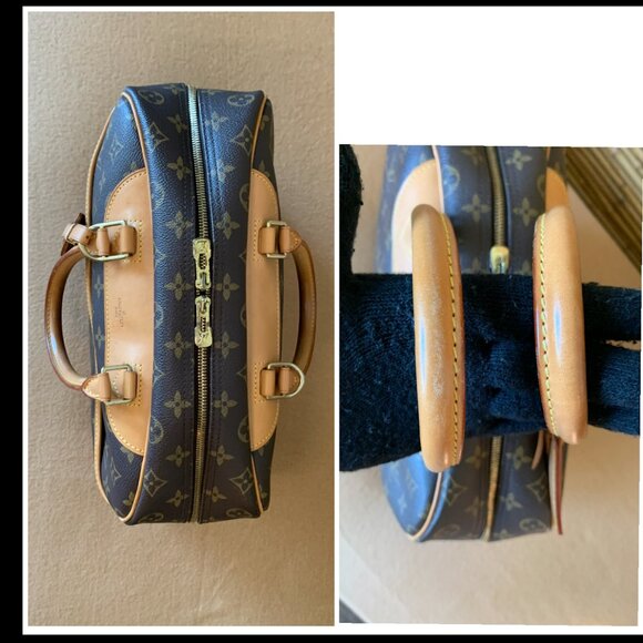 Louis Vuitton LV Logo Deauville HandBag Monogram Leather Brown Tote Purse EUC - Picture 11 of 15